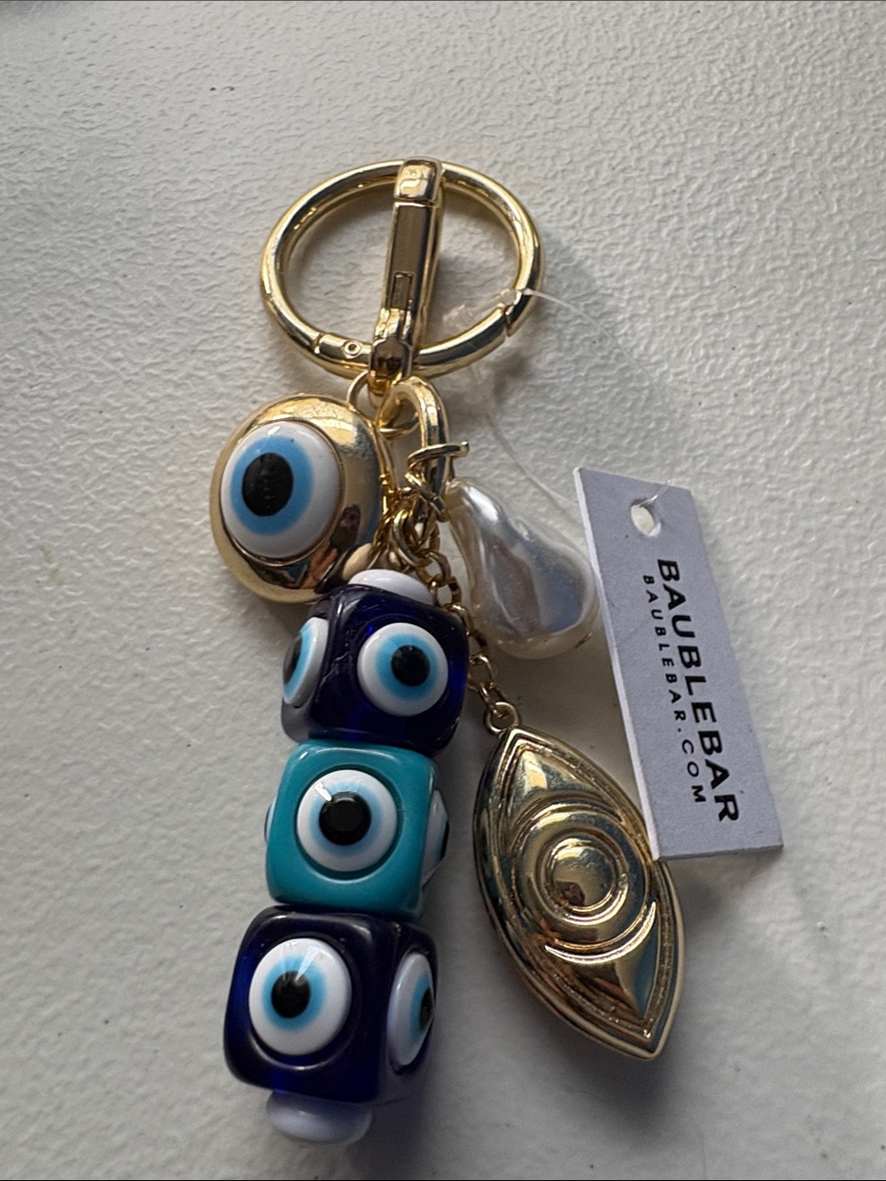 BaubleBar Gold, Navy & Turquoise Evil Eye Keyring with Pearl Accent